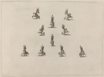 Dix cavaliers avec de grands casques à plumes