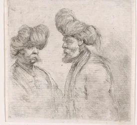 Deux hommes turcs avec des moustaches et des turbans