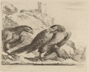 Deux aigles avec tour en arrière-plan