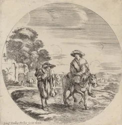Deux paysans voyageant dans un paysage