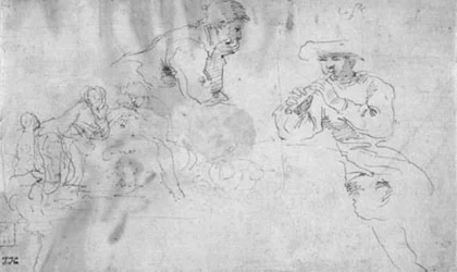 Deux études pour une composition de deux bergers appuyés sur un gros rocher, l