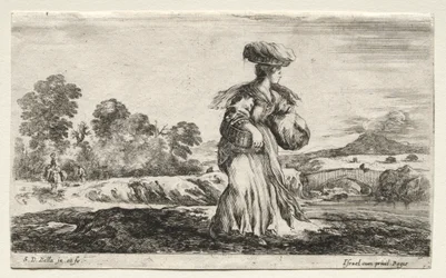 Diverses figures et paysages : Femme paysanne portant un panier sur la tête