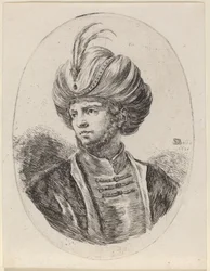 Jeune Maure à la barbe légère et au turban à plumes, tourné vers la gauche