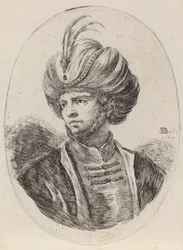 Jeune Maure avec une légère barbe et un turban à plumes, tourné vers la gauche, 1650