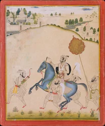 Maharana Amar Singh II chevauchant un cheval de Jodhpur, vers 1700-1710
