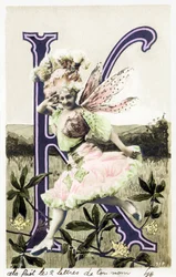 Juliette Mealy, chanteuse et danseuse de cabaret de la Belle Époque - créatrice de la chanson "Frou Frou" en 1897 - alphabet en carte postale