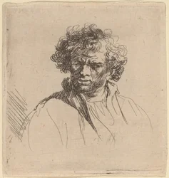 Homme aux cheveux bouclés avec une bouche tordue
