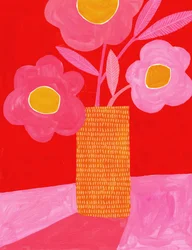 Vase à fleurs rose vif