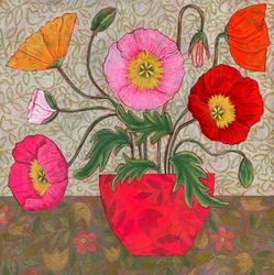 Des coquelicots colorés dans un vase