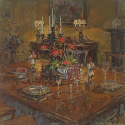 Salle à manger avec des géraniums