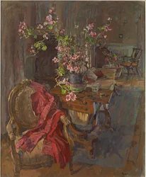 Manteau rouge avec géranium
