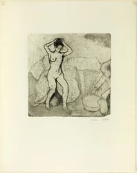 Catherine prépare le bain et Louise, nue, se coiffe