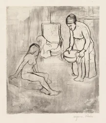 Grand-mère et Louise, nue assise par terre