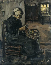 Paysanne épluchant des pommes de terre