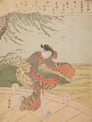 Jeune fille sur un pont dans le vent, de la série : Furyu rokkasen - Les six poètes immortels élégants
