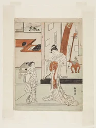 Geisha et assistante (estampe sur bois en couleur)