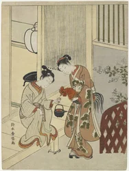 Amoureux offrant du saké à un coq, vers 1767
