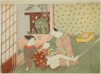 Amants avec un jeune serviteur observant la scène, d