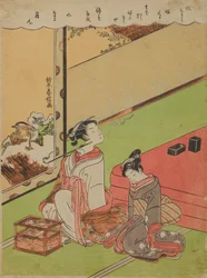 Une oiran fumant la pipe et sa servante somnolente