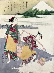 Les Filles du Sel sur la plage de Tago-no-ura avec le Mont Fuji derrière
