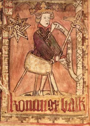 Le roi rendant la justice, tiré des Codes de lois nationales de Magnus Eriksson (1319-64), vers 1450