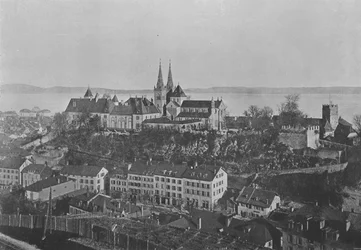 Neuchâtel, Le Château et la Collégiale (photo n/b)