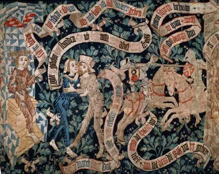 Homme et femme sauvages - La légende du comte de Savoie, début du XVe siècle, manufacture de Bâle (tapisserie)