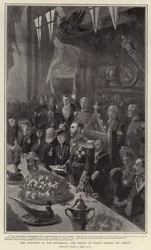 Le Déjeuner dans le Guildhall, le Prince de Galles faisant son Discours