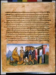 Pleine page : texte et miniature : Jacob révélant à ses fils leurs cadeaux (miniature)