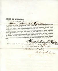 Serment de loyauté de Thomas J. Madden du Missouri, comté de St. Louis