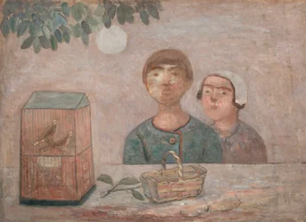 Enfants devant une cage avec des oiseaux