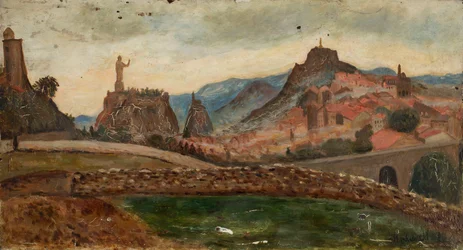 Petite ville sur une colline (Environs du Puy avec le Château de Polignac)