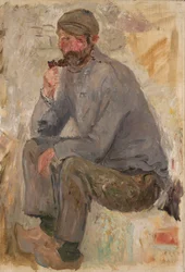 Pêcheur assis avec une pipe