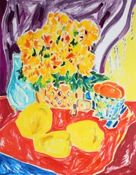 Fleurs aux couleurs vives et citrons