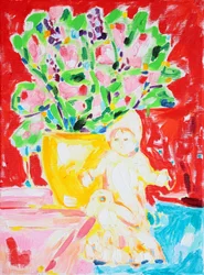 Fleurs éclatantes et poupée
