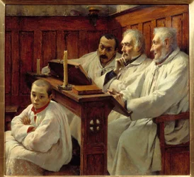Le Credo Prêtres et enfant de chœur lisant la Bible