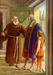 Le gardien de Rabida accueillant Christophe Colomb et son jeune fils