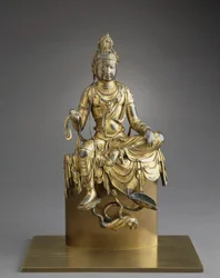 Bodhisattva Avalokitesvara assis, VIIIe siècle (bronze avec dorure)