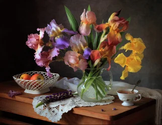 Nature morte aux iris colorés