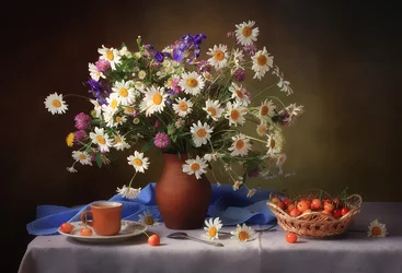 Nature morte aux marguerites et aux cerises