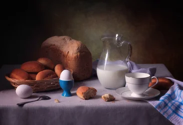 Nature morte rustique représentant un petit-déjeuner