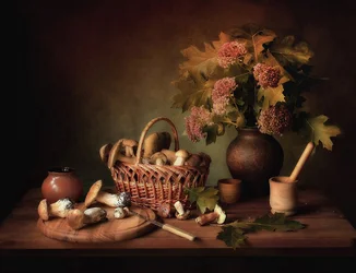 Nature morte rustique aux champignons