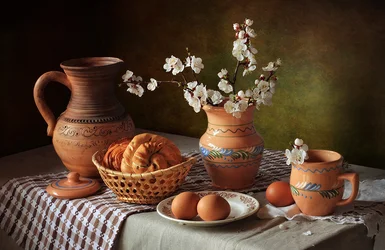 Petit-déjeuner rustique de printemps