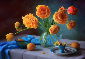 Tulipes et citrons aux couleurs vives
