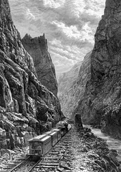 Un train traversant les montagnes Rocheuses, USA, 19ème siècle