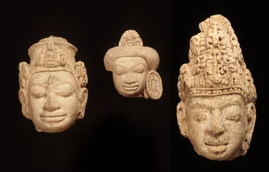 Têtes, de Chedi Chula Pathom, période de Davaravati