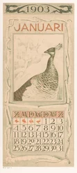 Feuillet de calendrier de janvier avec paon - Calendrier 1903, 12 lithographies de Th. v. Hoytema (titre de la série)