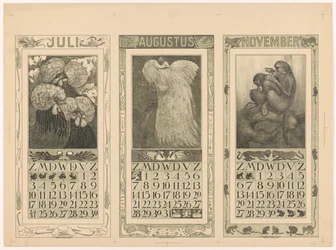 Calendriers pour juillet, août et novembre 1910