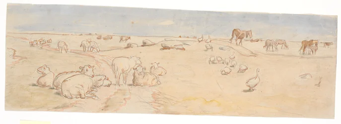 Moutons et oies à Saltholm (esquisse pour décoration de bol à punch)