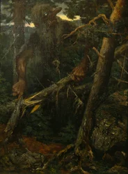 Vieux troll cassant des arbres dans la forêt